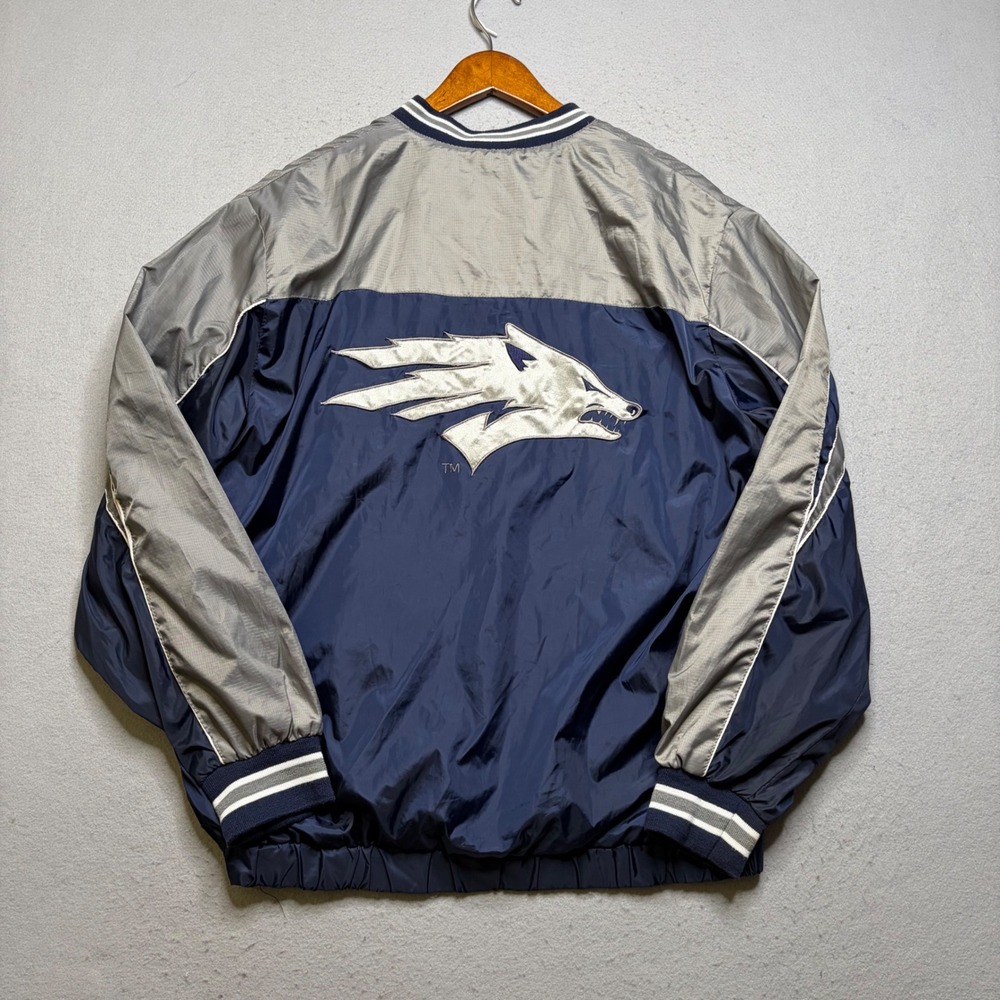 G-III Sports Windbreaker Mens Medium Navy Nevada Wolf Pack V-Neck‎ Pullover Y2K